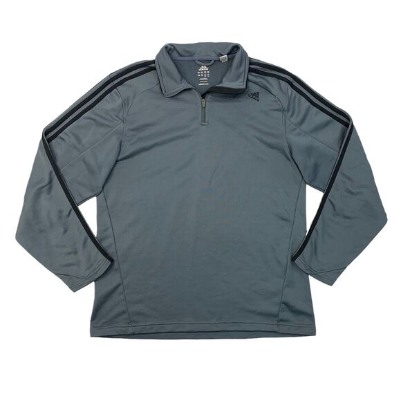 Adidas Sweatshirt Mens L Large Grey Quarter Zip 3-Stripes Activewear Pullover - Picture 1 of 14